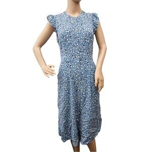 Whistles Flutter Sleeve Button-Down Front Midi Dress in Leopard Print Blue